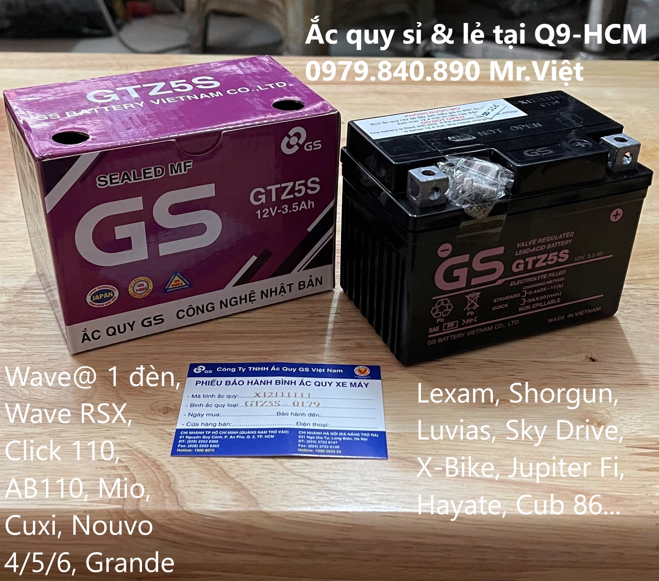Bình ắc quy xe máy GS GTZ5S 3.5Ah - Kích thước (mm): 112 x 70 x 85 (Dài x Rộng x Cao)