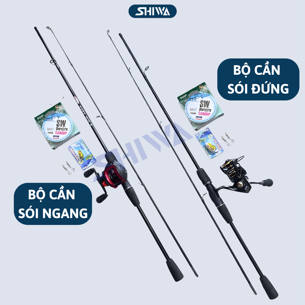Combo Cần Câu Lure Sói Đen Máy Ngang Máy Đứng - Bộ Cần Câu Lure Cá Lóc Giá Rẻ Tập Chơi - Đồ Câu SHIWA