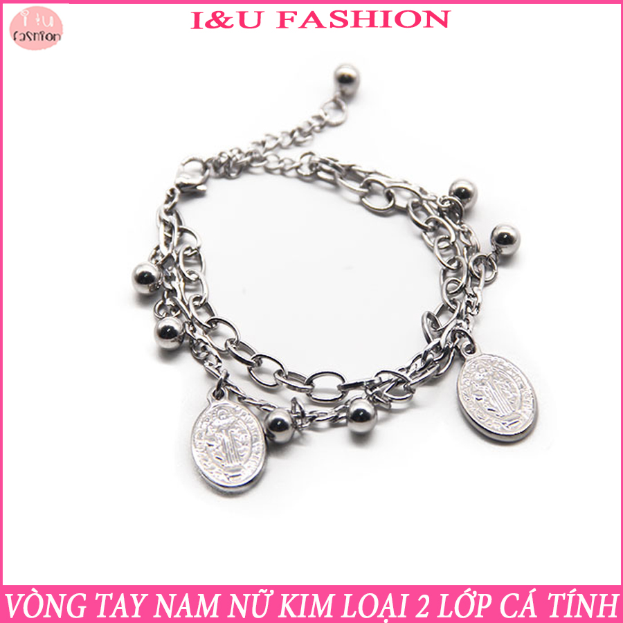 Vòng tay Lắc tay Nam Nữ UNISEX , vòng tay đôi , vòng tay nhóm thiết kế 2 lớp gắn miếng kim loại khắc hình độc đáo , cá tính VT-34