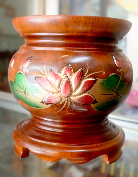 [HCM]Lư hương gỗ thờ cúng khắc nổi hoa sen