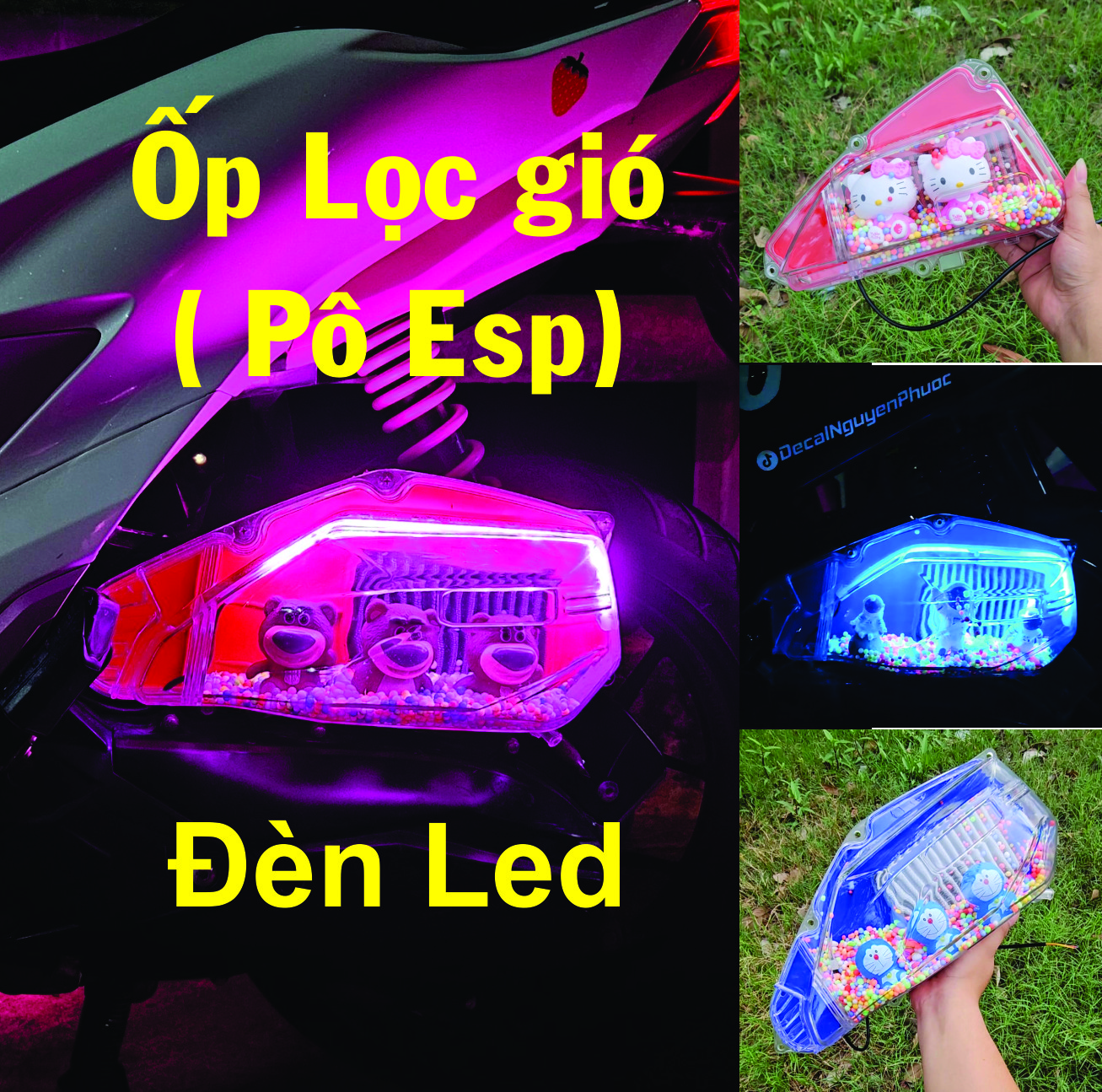 Ốp Pôe(ốp lọc gió) có LED đuổi Audi cho Vario/Vision/Airblade các đời + Đi kèm thú cute - Loại trong suốt