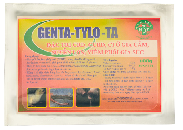 NĂM THÁI GENTATYLO TA1 100g crd, ccrd, ci ở gia cầm, suyễn lợn, viêm phổi gia súc