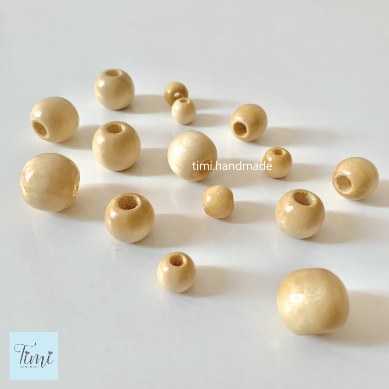 10 hạt gỗ tròn phủ bóng nhiều size 10/12/14/16/18/20/25mm làm macrame, trang trí, thủ công
