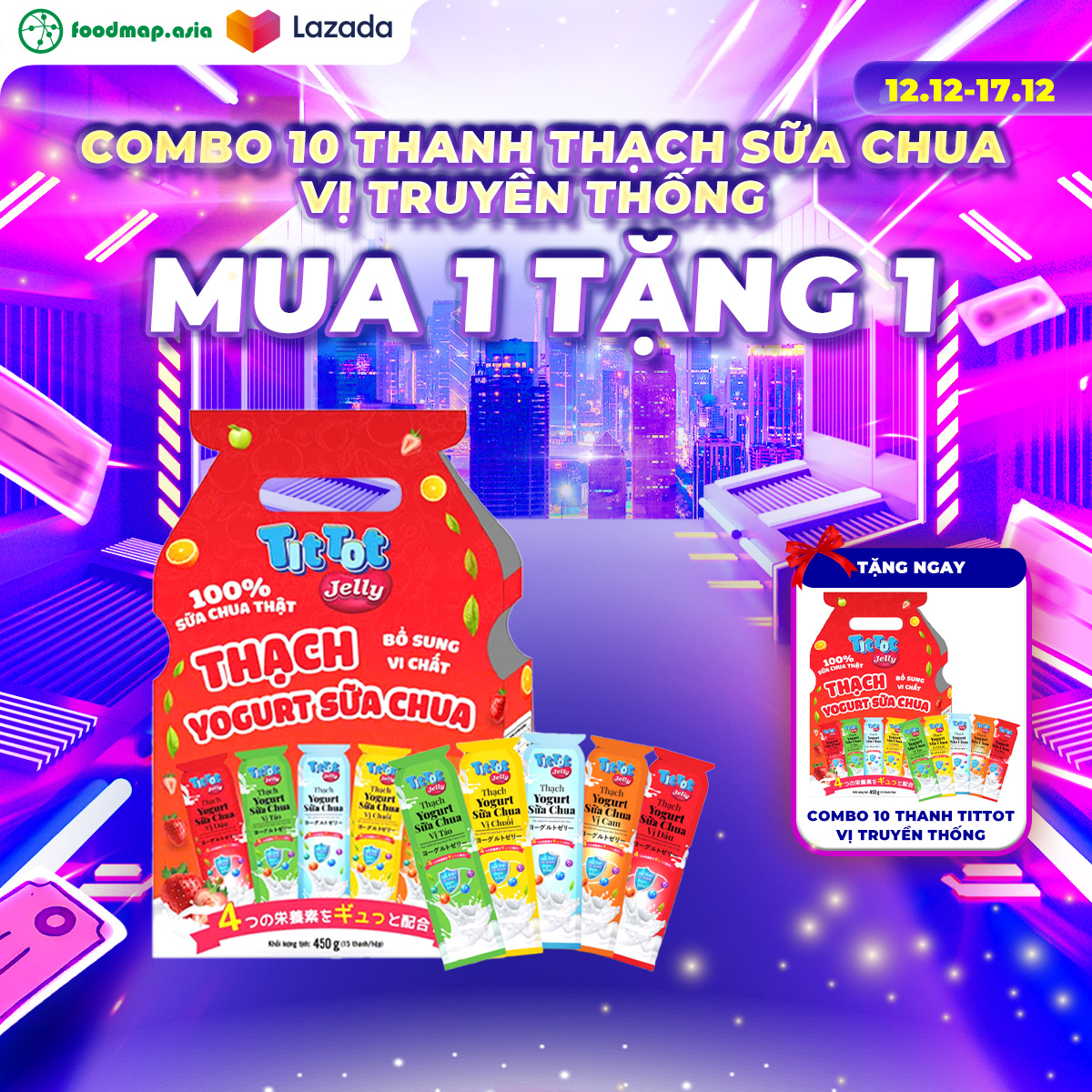[DATE T1/2025] Thạch Sữa Chua Tittot Vị Truyền Thống - Combo 10 thanh x 30g
