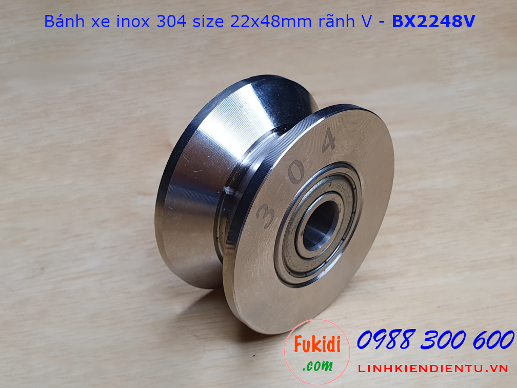 Bánh xe cổng lùa inox 304 ray U, V và H size 22x48mm BX2248U, BX2248V và BX2248H
