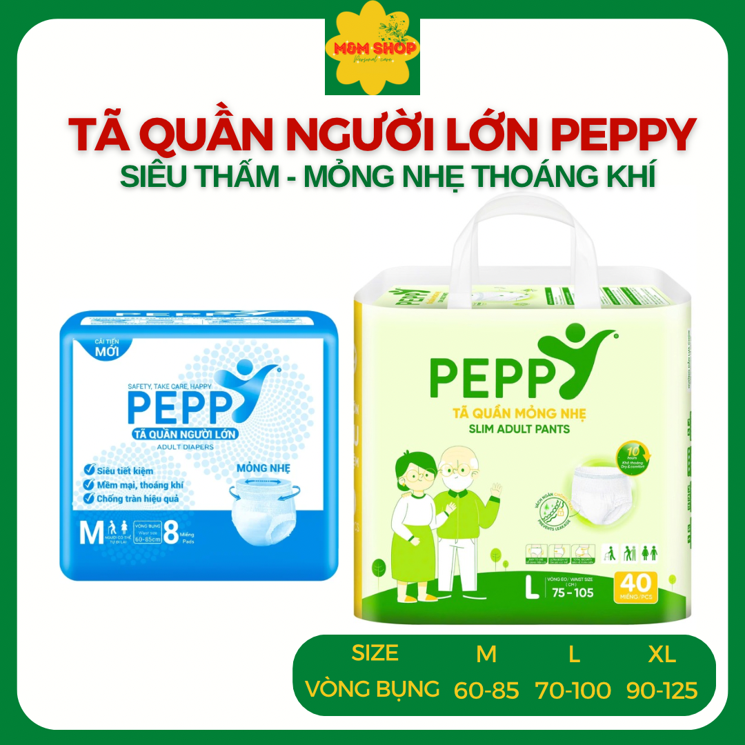 Peppy Diapers for Adults and the Elderly, Large Package, Super Saving, 40 Pieces/Pack, Super Soft, Thin, Lightweight, Absorbent, Size M,L