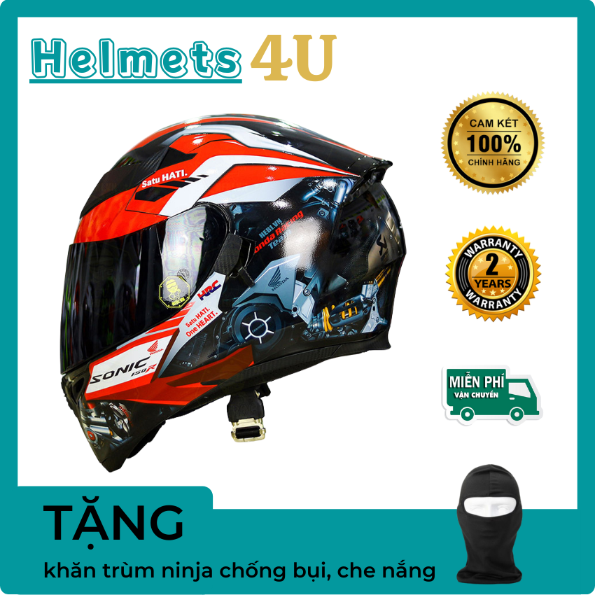 Mũ bảo hiểm fullface roc 05 đen bóng lên tem decal honda sonic đỏ - helmets 4u