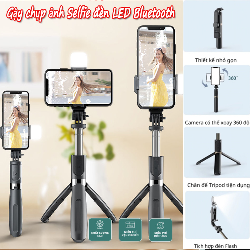 Gậy chụp ảnh Selfie đèn LED Bluetooth Q02S kèm chân đế Tripod đa năng 4 trong 1 gấp gọn bỏ túi