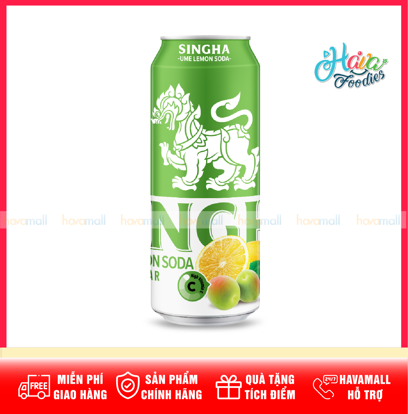 Nước Soda Vị Mơ Chanh Singha Không Đường Lon 330ml – Singha Ume Lemon Soda Zero Sugar Can 330ml