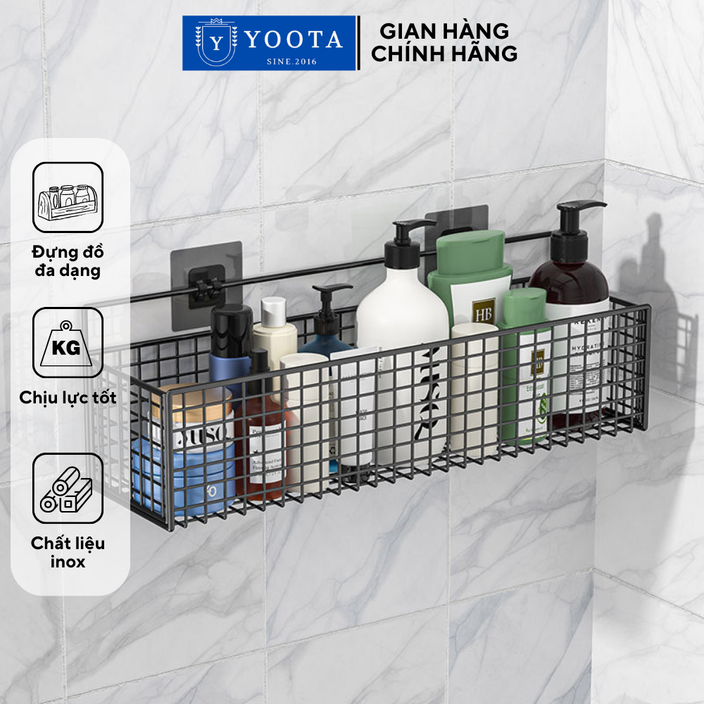 Kệ Chữ Nhật Để Đồ Nhà Tắm Nhà Bếp, Giá đựng đồ nhà tắm phun sơn tĩnh điện dán tường siêu dính tiện lợi