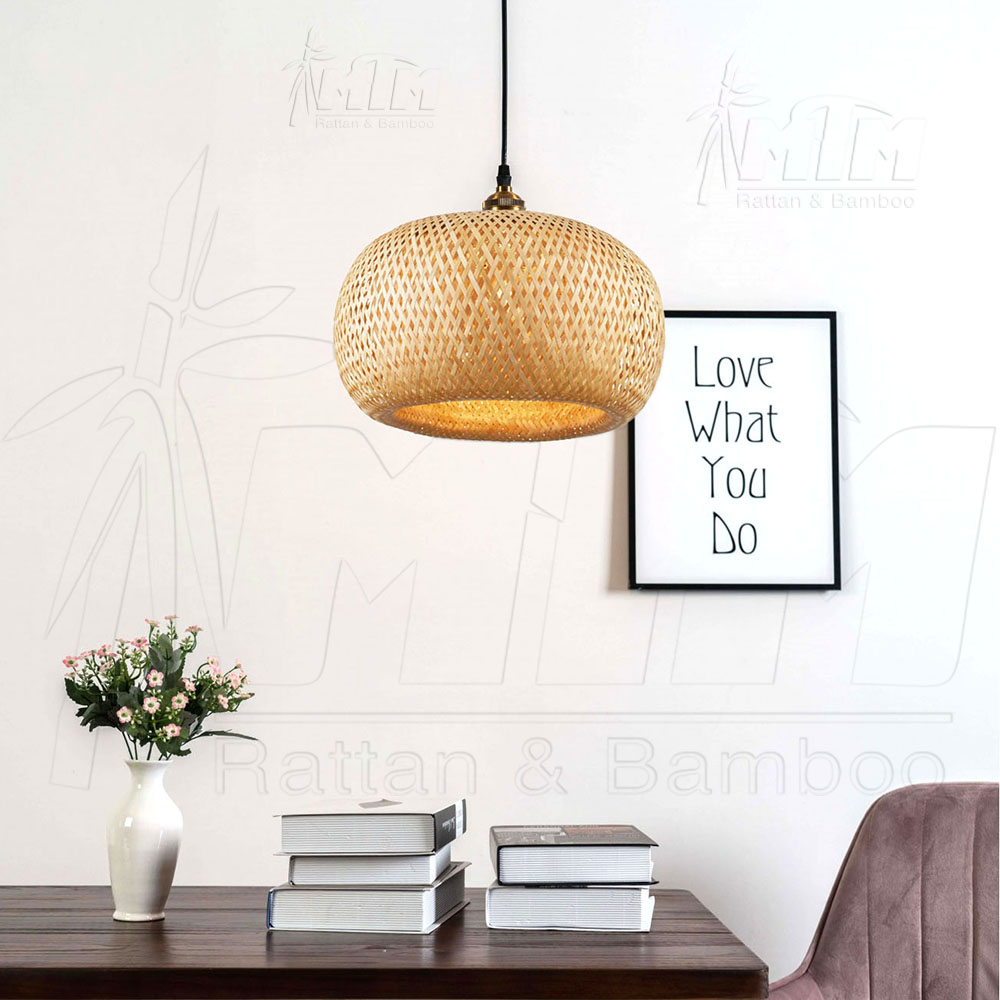 Đèn tre quả bí 2 lớp mtdt58 - đèn mây tre, đèn trang trí, đèn treo thả