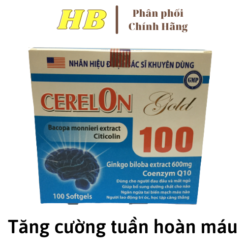 CERELON GOLD 100 hỗ trợ giảm đau nhức đầu, hoa mắt, chóng mặt do rối loạn tiền đình.  Tăng cường lưu thông máu , giúp làm mạnh tim.