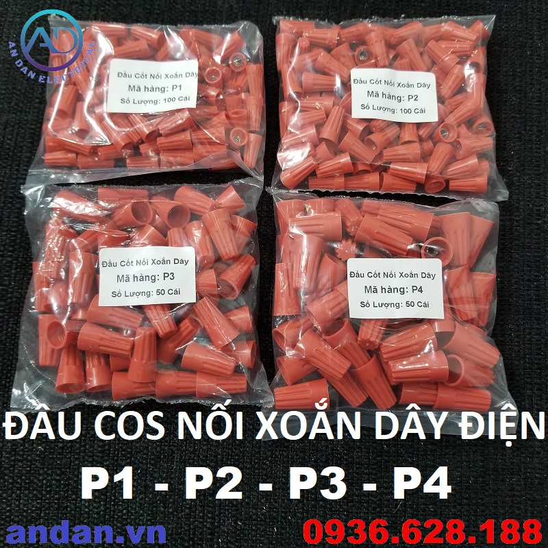 Đầu cos nối xoắn dây điện p1 - p2 - p3 - p4, đầu nối dây ốc xoắn điện, chụp xoắn đấu nối dây điện nhanh p1/p2/p3/p4