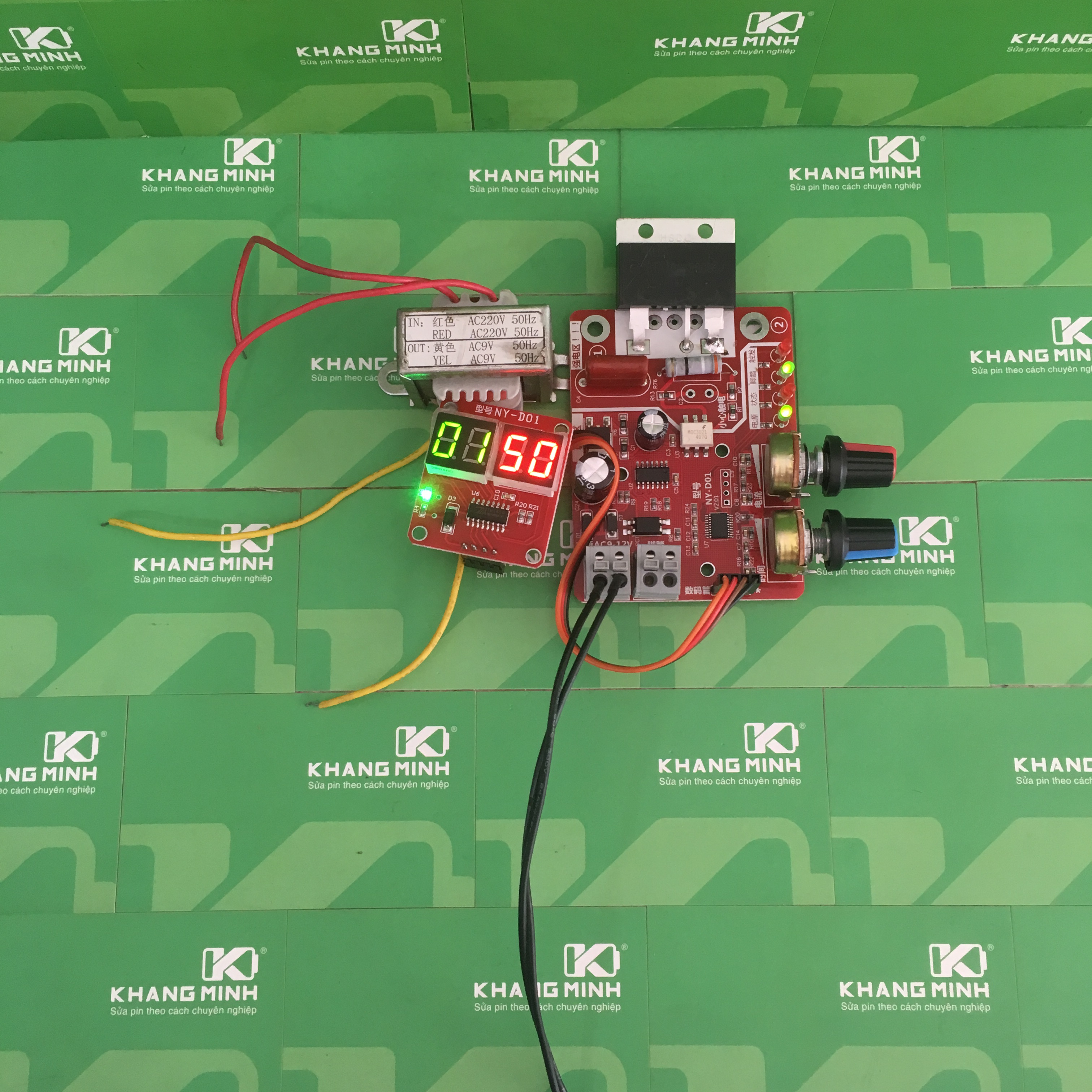 Timer máy hàn 2 chiết áp chỉnh time và dòng có màn hình LED chế máy hàn pin