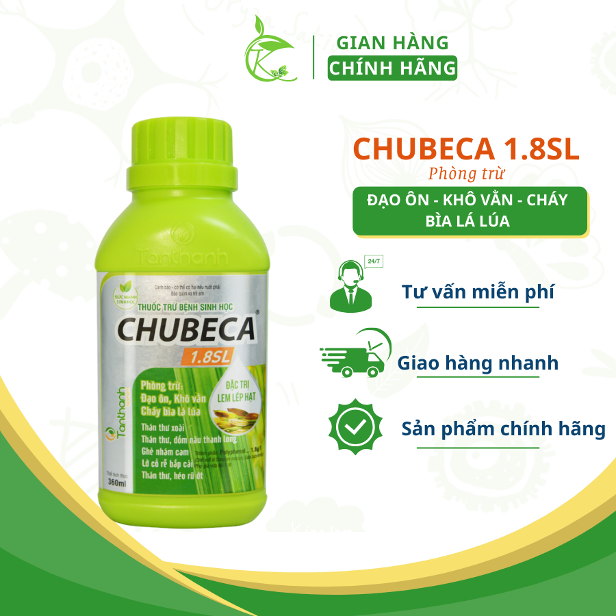 Chế phẩm xử lý bệnh cây chubeca 1.8sl phòng trừ đạo ôn, khô vằn, cháy bìa lá lúa loại 360ml