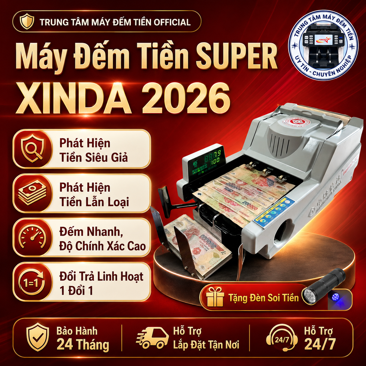 Máy đếm tiền xinda super bc 35F, chế độ kiểm giả,phân loại tiền khác mệnh giá,đếm ,chính xác, phần mềm cập nhật mới 2026