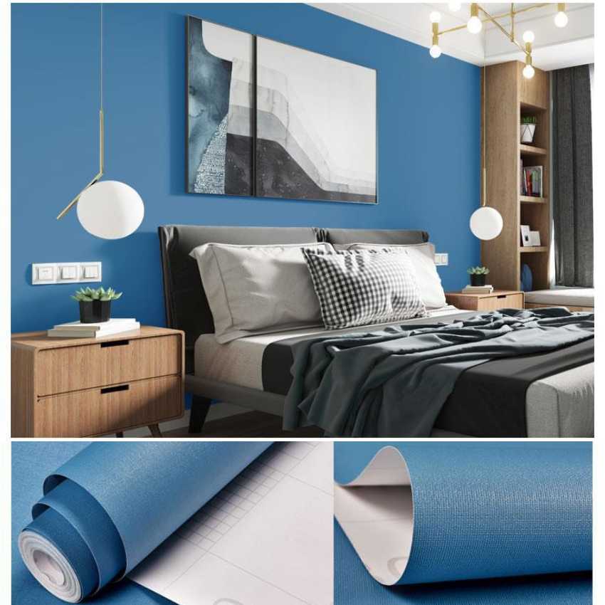 5 mét giấy dán tường màu xanh dương đậm mặt nhám có keo sẵn khổ rộng 45cm,  giấy dán tường màu xanh dương, giấy dán tường 5m màu xanh dương đậm, giấy