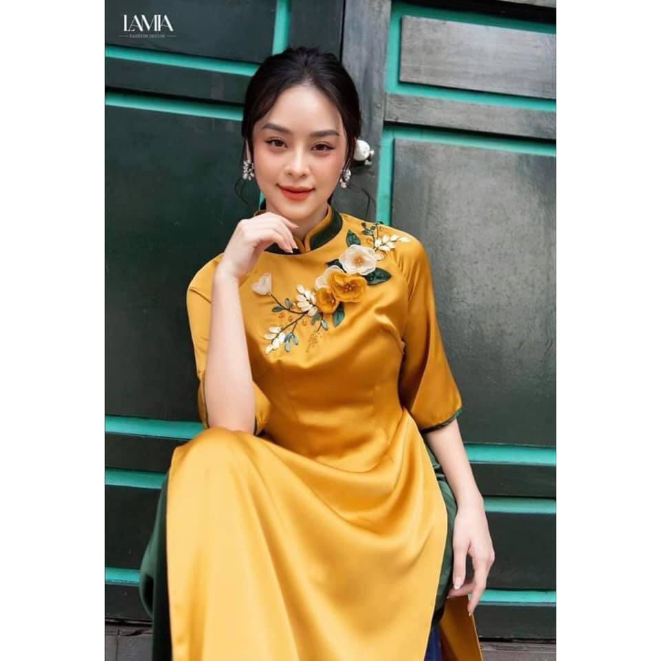 Ren thêu ruy băng kết hạt pha lê kèm hoa mai xinh xắn