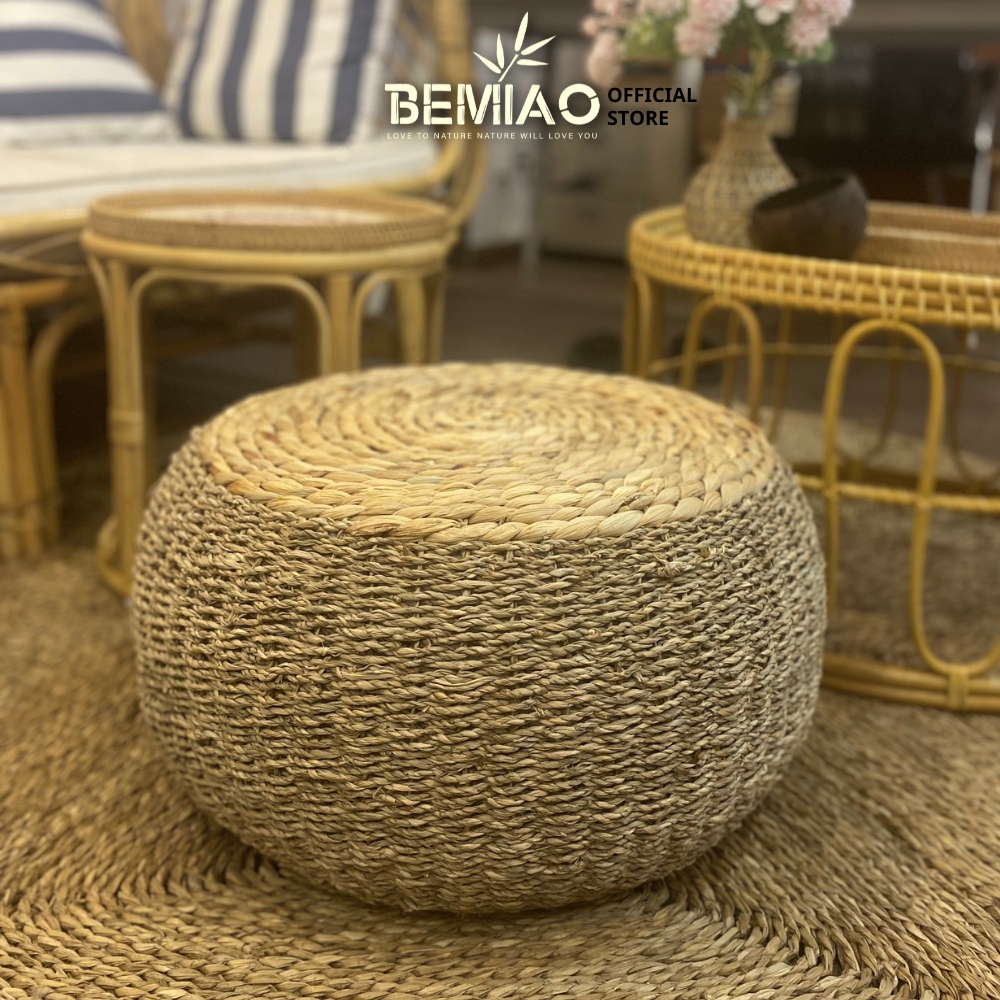 Ghế đôn cói se D50H25cm Ghế đôn sofa Bàn trà cói bèo Ghế ngồi Bemiao