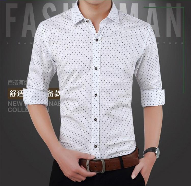 Áo Sơ Mi Nam Vải Lụa Họa Tiết Chấm Bi Cao Cấp Không Nhăn Không Xù