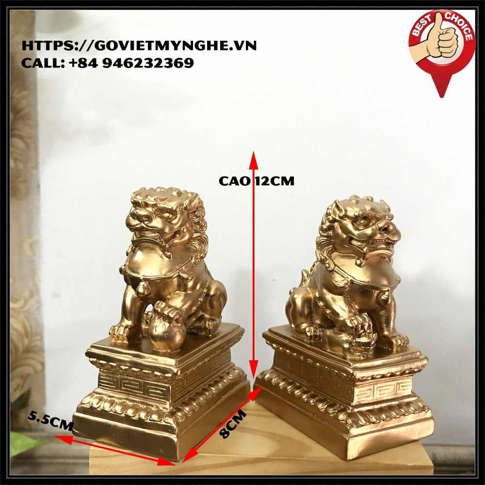 [Linh vật phong thủy] Tượng đá trang trí phong thủy Cặp 2 tượng Kỳ Lân trang trí phong thủy - Chiều Cao 12cm - Màu nhũ đồng