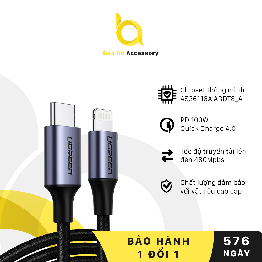 Cáp sạc nhanh usb type-c sang lightning mfi ugreen us304 sạc nhanh chuẩn pd - hàng chính hãng