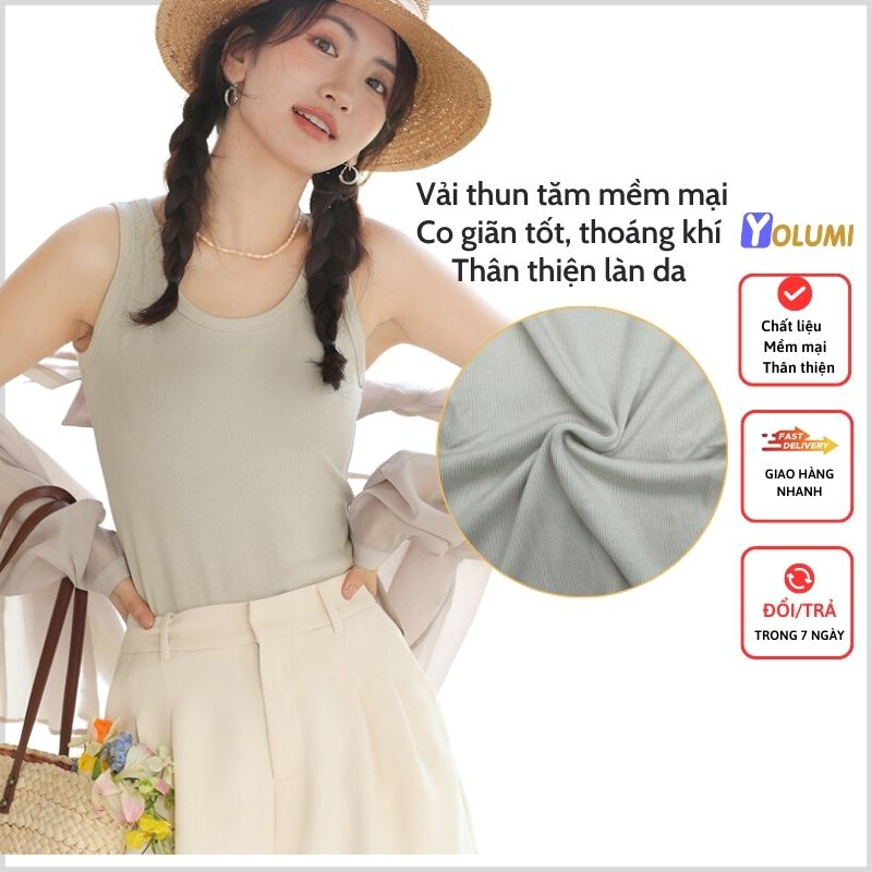 Áo ba lỗ nữ áo thun sát nách dáng ôm vải thun tăm mềm mại thoáng mát yolumi