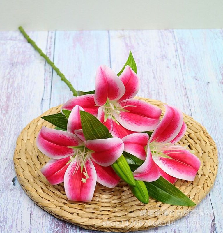 Hoa giả - hoa ly cao su - chất liệu cao cấp - giống hoa thật - cành 3 bông 2 nụ. fl15a.lcs