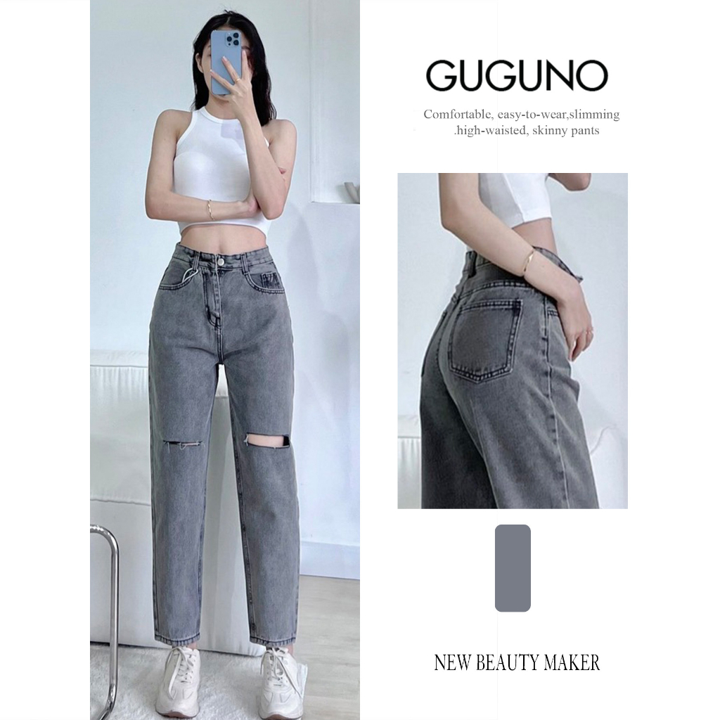Quần jeans nữ baggy cạp cao GUGUNO