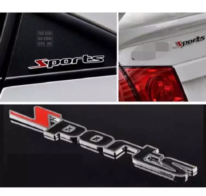 Logo kim loại chữ nổi SPORT, Logo chữ nổi SPORT, phụ kiện trang trí ô tô xe máy