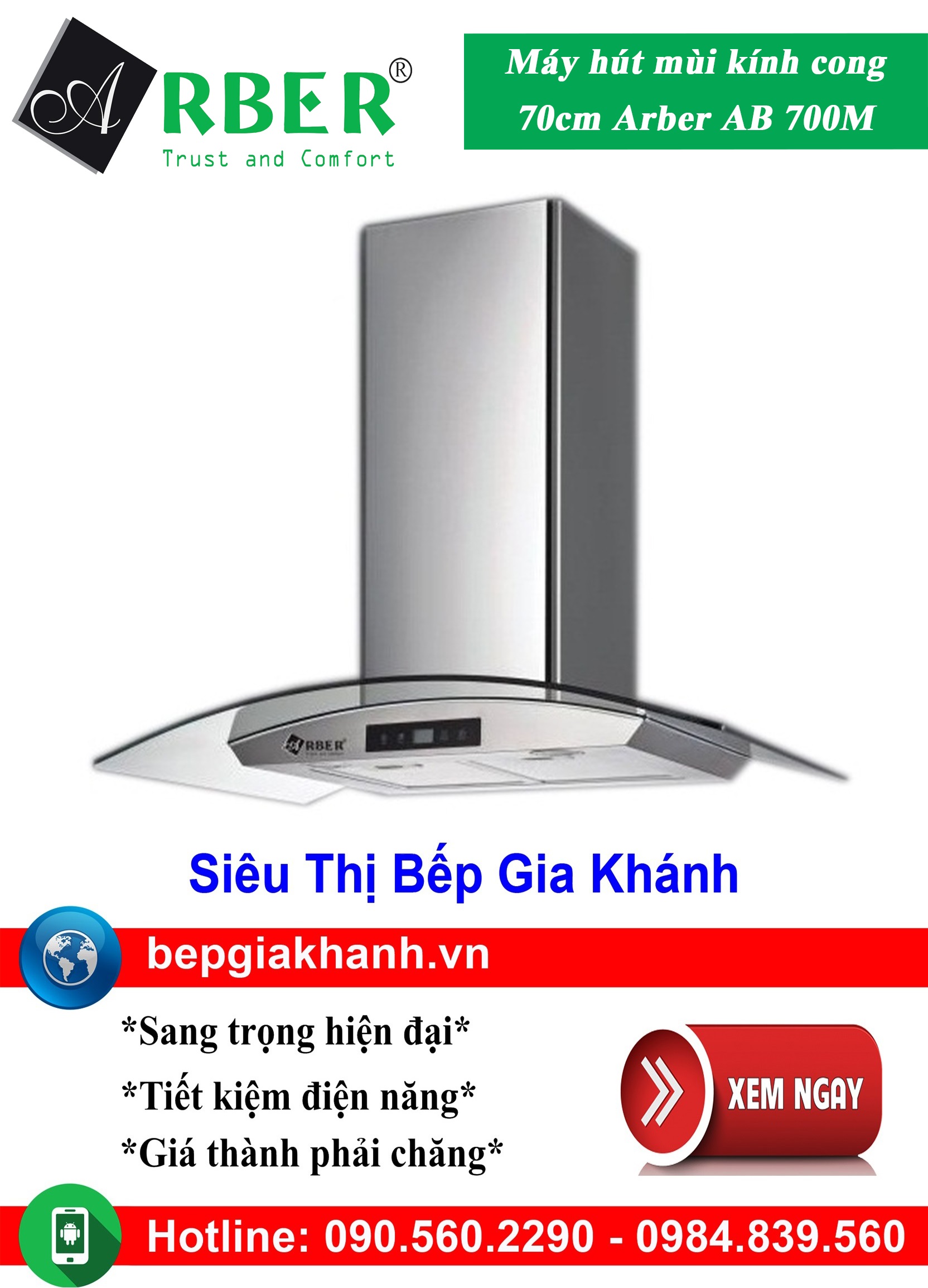 [HCM]Máy hút mùi kính cong 70cm Arber AB 700M, máy hút mùi nhà bếp, máy hút mùi bếp, máy hút mùi kính cong, máy hút mùi canzy, máy hút mùi mini, máy hút mùi âm trần, máy hút mùi electrolux, may hut mui