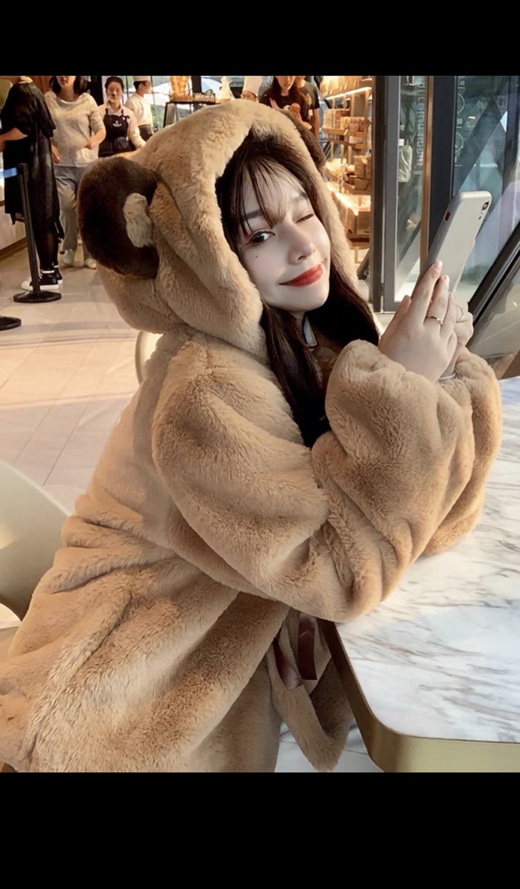 Áo Khoác Lông  nơ Tai Gấu Thắt Nơ  2 Màu  dưới 63kg