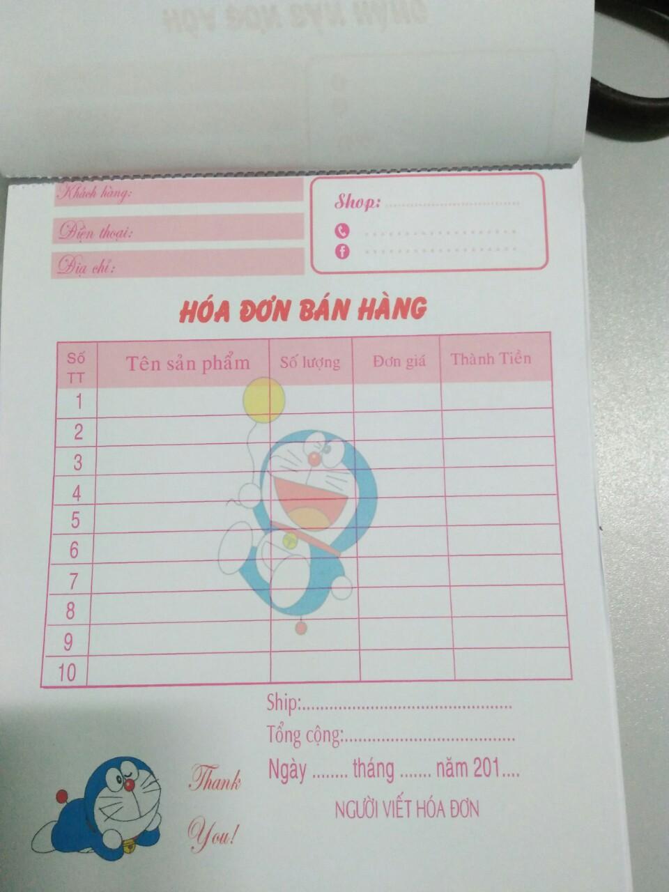 Bộ 5 cuốn hóa đơn bán hàng khổ a5 hình Doremon.