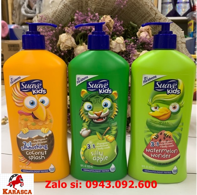 [CHÍNH HÃNG MỸ] Sữa Tắm Gội Xả 3in1 & 2in1 Suave Kids 532ml Chai Vòi Nhí