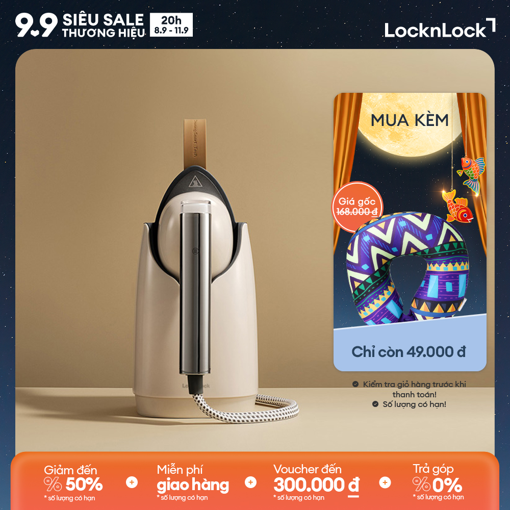 Bàn ủi hơi nước LocknLock Garment steamer ENI218IVY 220-240V, 50-60Hz, 1370-1630W, Dung tích 800ml - Màu ngà