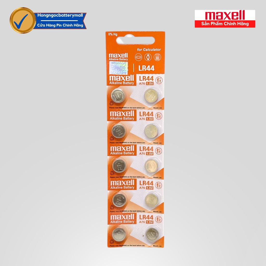 Vỉ 10 viên pin lr44 maxell alkaline 1,5v - hàng chính hãng