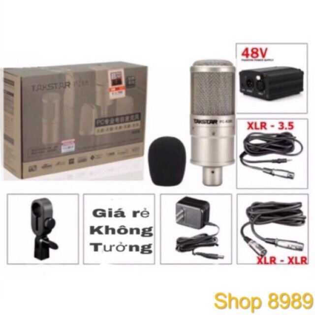 bộ mic takstar pc k200 và nguồn phantom 48v hàng chính hãng và dây XLR và dây mic 3.5