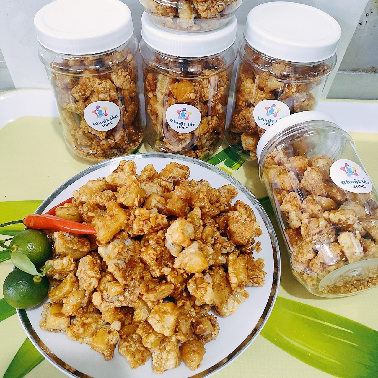 Đồ Ăn Vặt Tóp mỡ sốc tỏi ớt, tóp mỡ rim mắm tỏi hủ 150gr