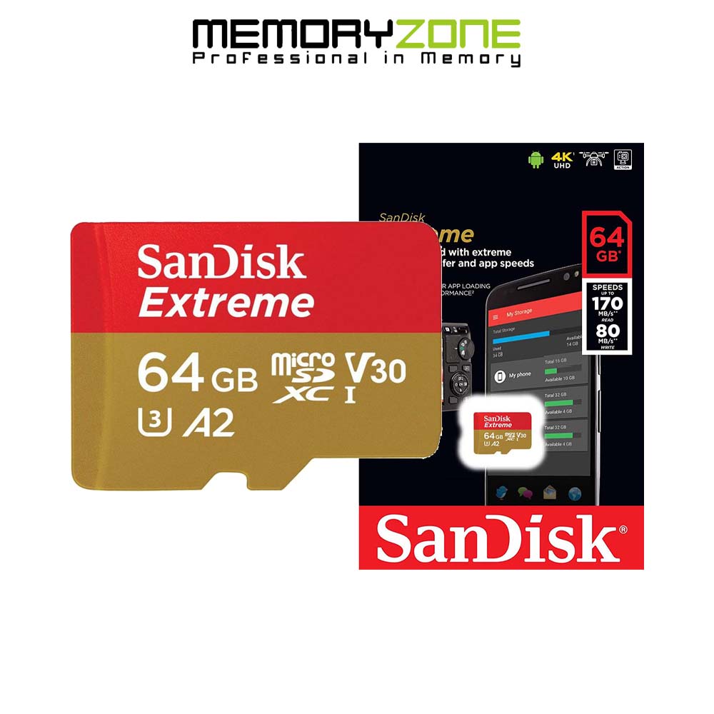 Thẻ nhớ microsdxc sandisk extreme v30 a2 64gb 170mb/s sdsqxah-064g-gn6mn