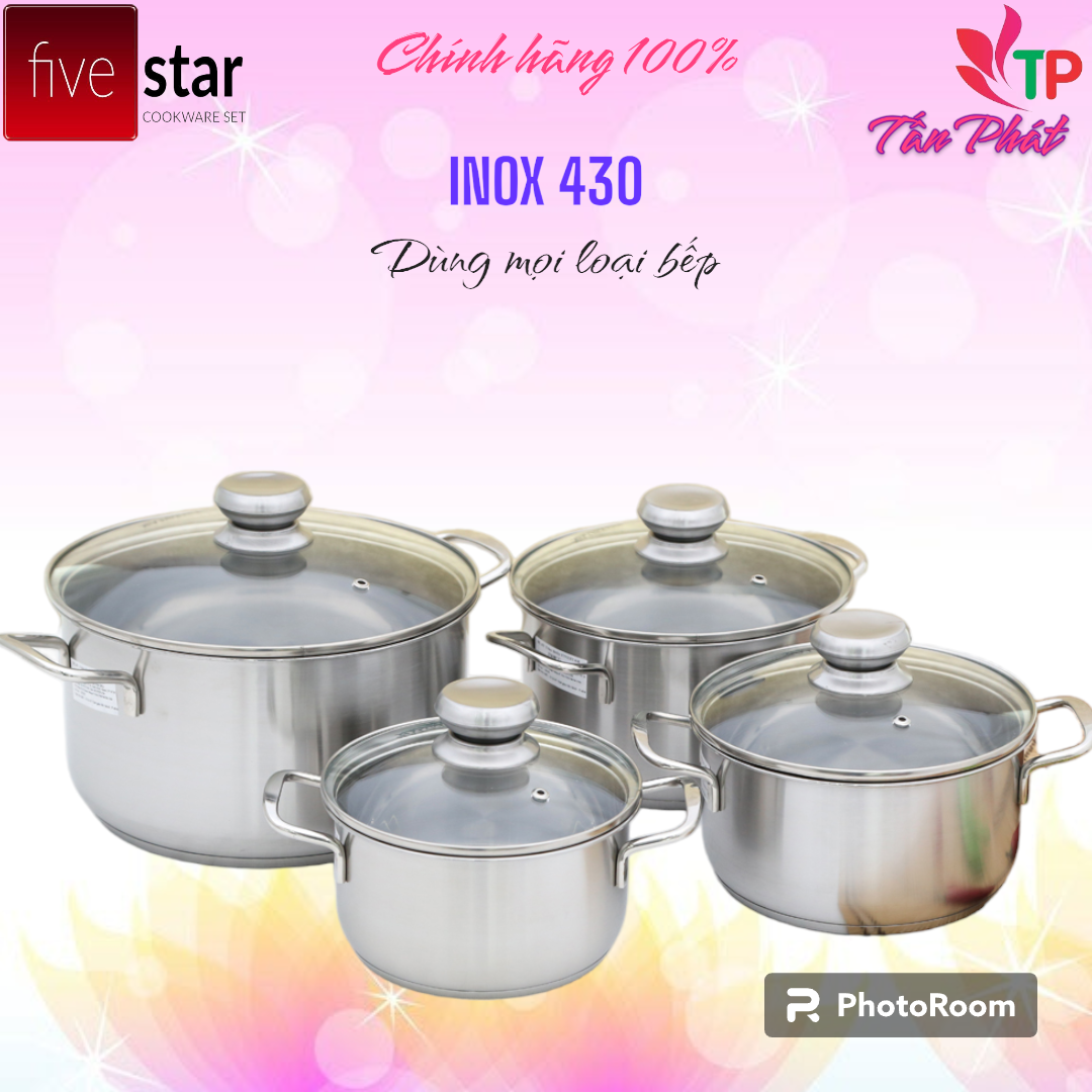 BỘ 4 NỒI INOX 3 ĐÁY NẮP KIẾNG FIVESTAR ĐÁY TỪ, SỬ DỤNG MỌI LOẠI BẾP