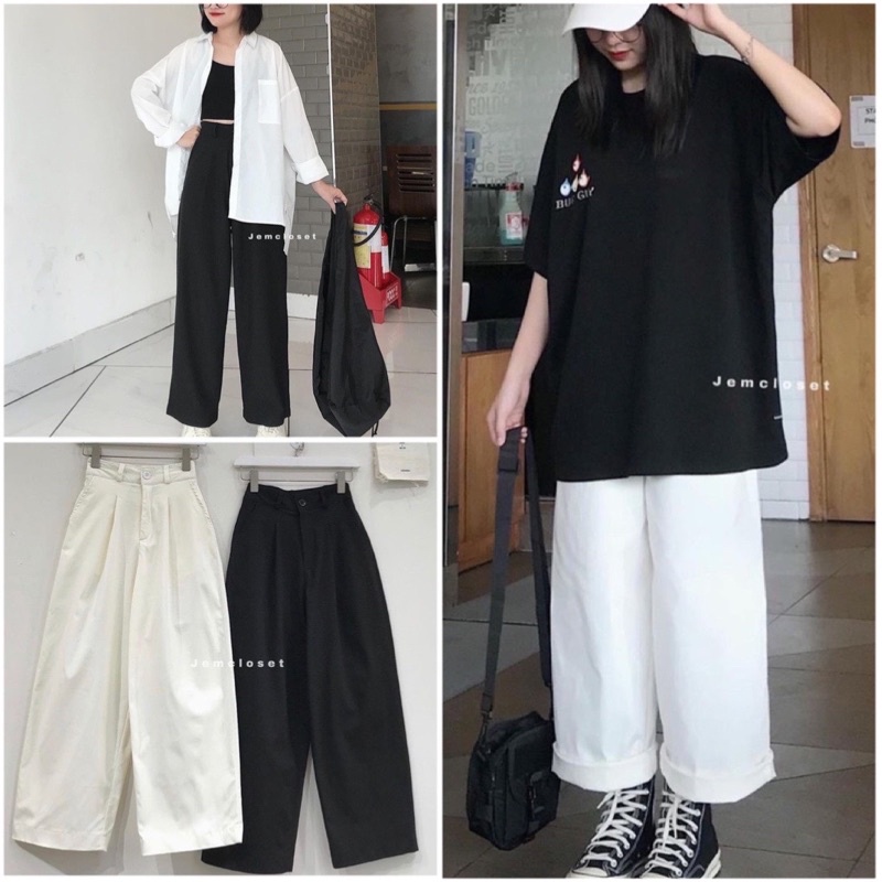 Quần ống rộng kaki 1 ly form quần rộng , chất dầy, cạp cúc khoá cao