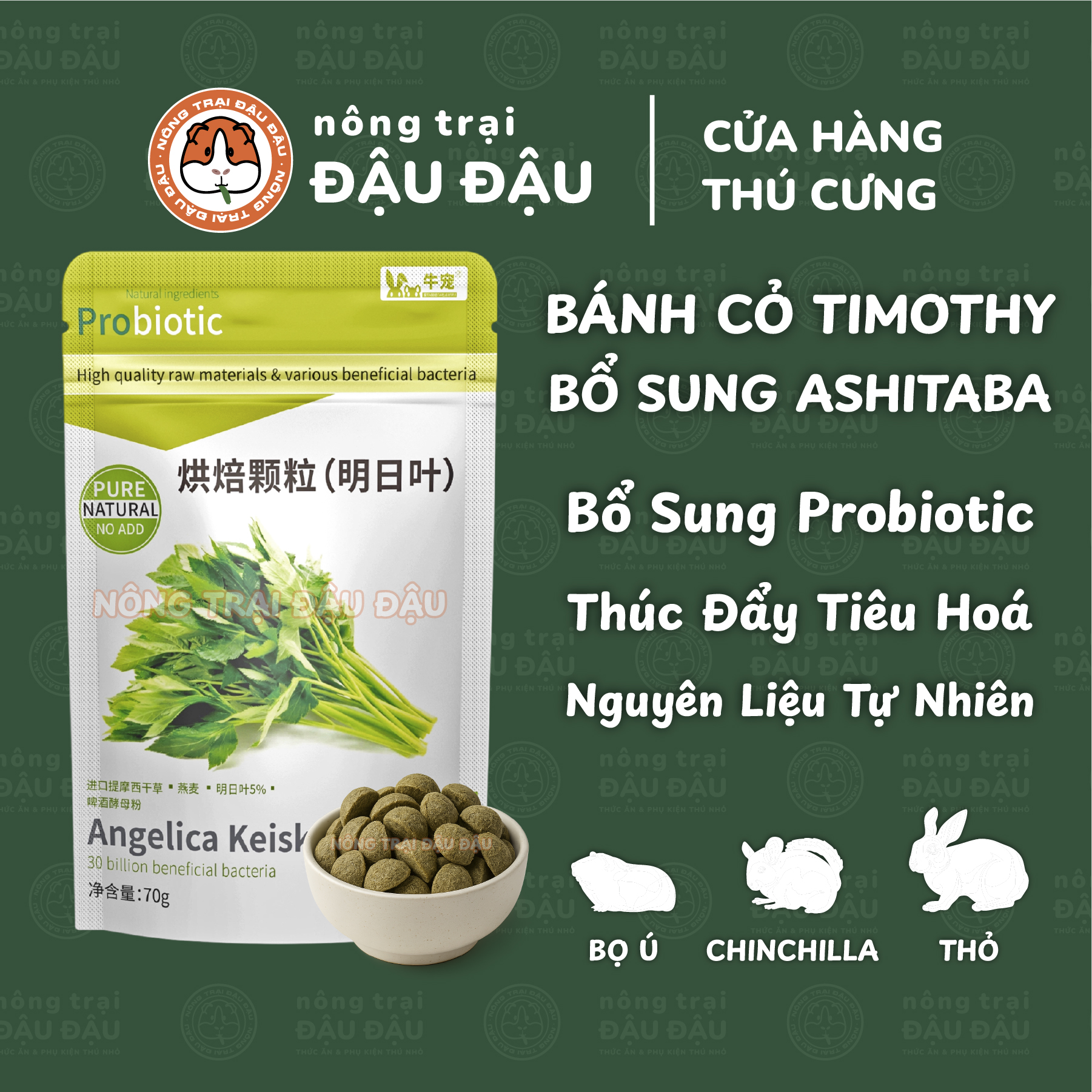 Bánh Cỏ Timothy Mài Răng Cho Thỏ, Bọ Ú, Chinchilla, Thú Nhỏ Bổ Sung Ashitaba Hỗ Trợ Tiêu Hoá 70g