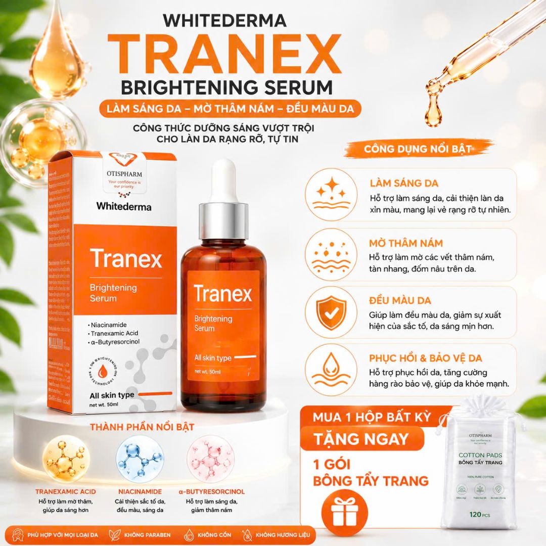 Serum Whitederma dưỡng da chuyên sâu phục hồi cấp ẩm làm sáng da bao vệ da với 4 loại serum B9, Tranex, HA, B5 và 1 hộp bông tẩy trang 120 chiếc tặng kèm.