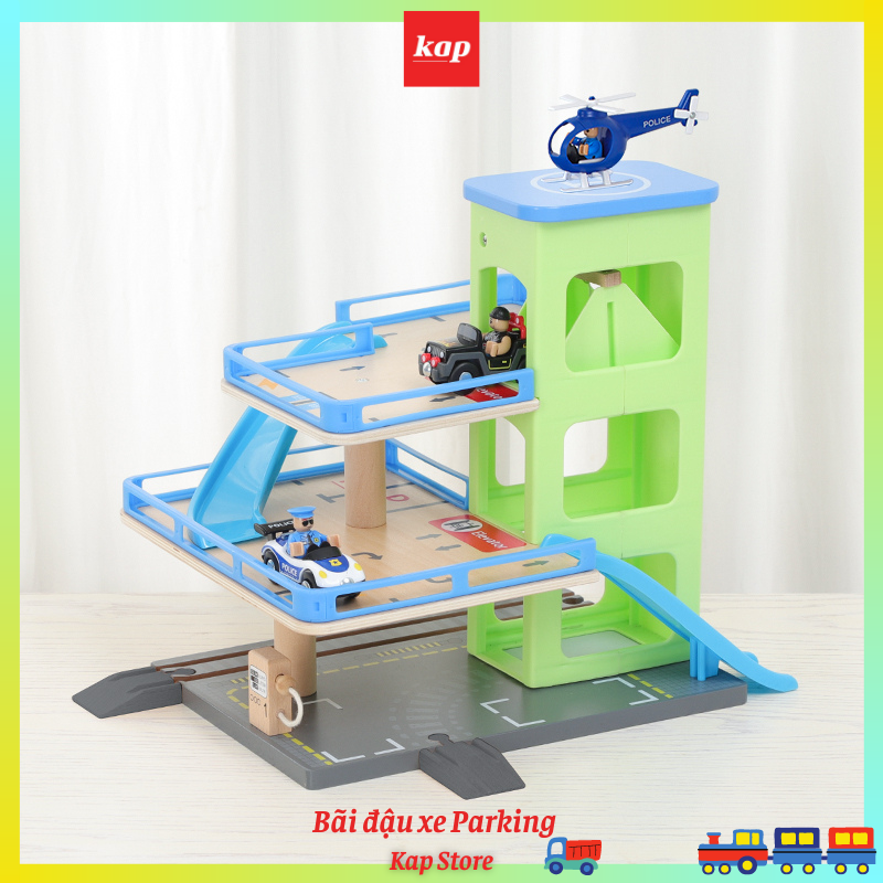 Bộ đồ chơi Gara bãi đỗ xe 4 tầng bằng gỗ, 4 level Garage and Parking wooden toys.