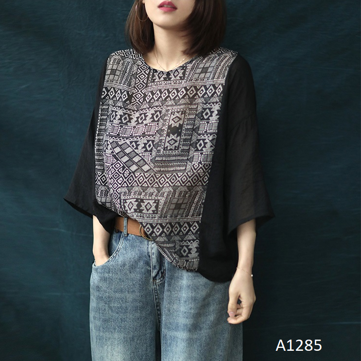 A1285-áo retro hoa văn ai cập