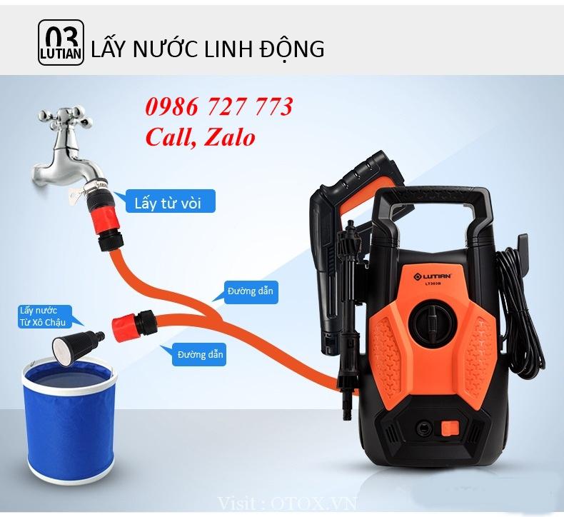 Máy rửa xe có bình phun bọt tuyết Lutian 1400W, máy xịt rửa lutian LT 303B