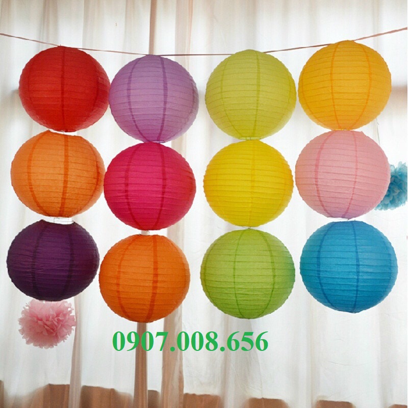 Đèn lồng vải tròn 20cm trang trí quán cafe, trà chanh,... chống nước đẹp rẻ