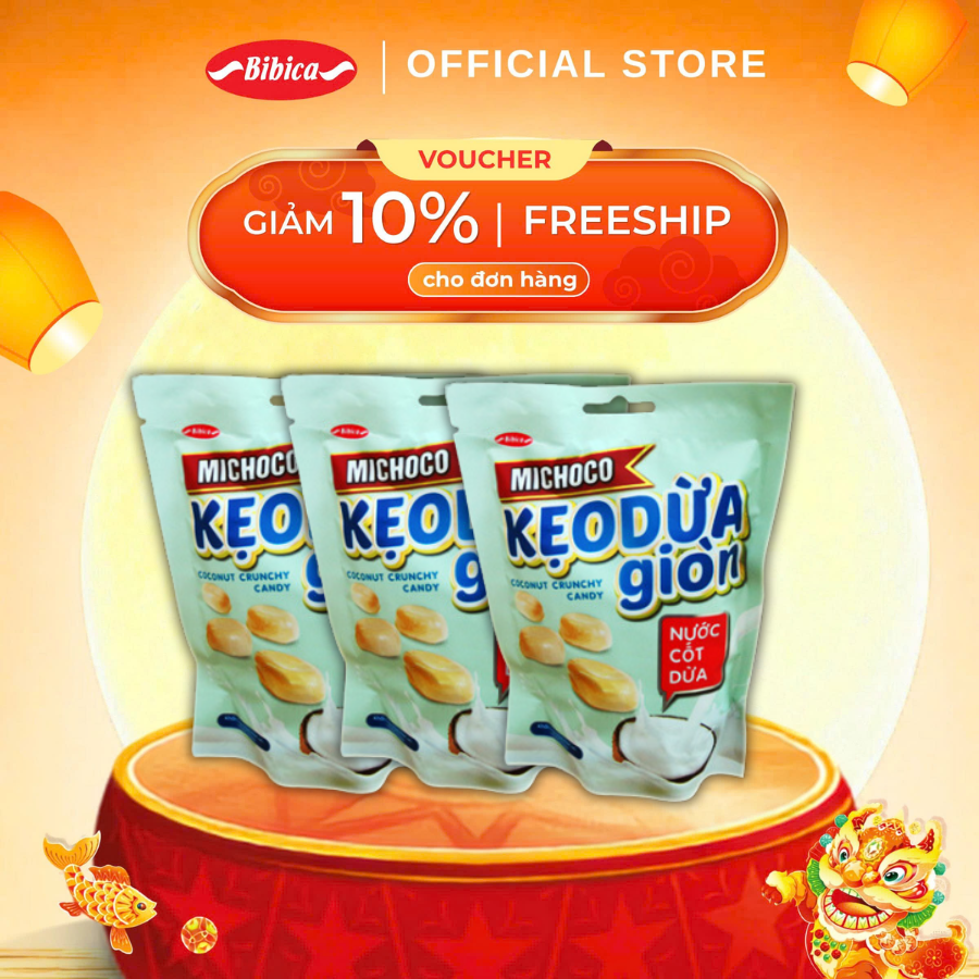 Combo 3 kẹo michoco dừa giòn nước cốt dừa bibica 100g