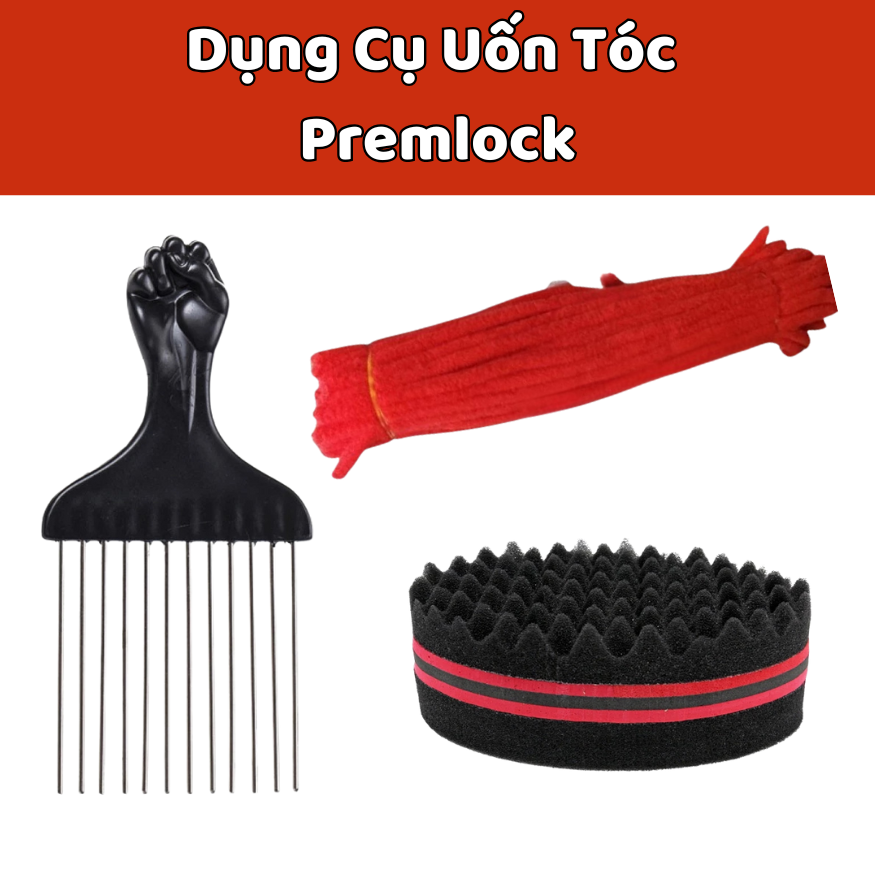 Dụng cụ uốn tóc Premlock ,Lược thép răng thưa , Mút tạo xoăn, Kẽm nhung uốn tóc.