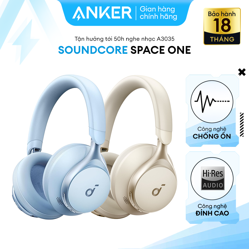 Tai Nghe Chụp Tai Bluetooth Anker Soundcore Space One - A3035 - Giảm Tiếng Ồn 98% Nghe Nhạc Liên Tục Tới 55h